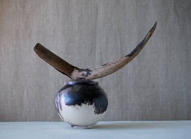 Handmade Raku Vessel, Iridescent Raku Arts, Horse Hair Firing thumb