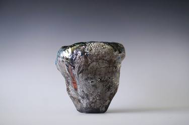 Handmade Raku Vessel, Raku Arts, Unique Ceramic, One of The Kind Art Object, Crackle Raku Glaze, Gallery Art Piece thumb