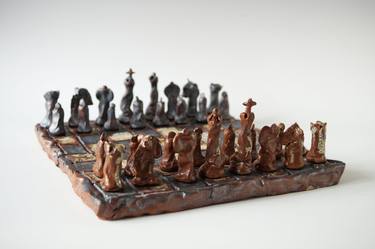 Handmade Chess Set, Ceramic Arts, Complete with 32 Pieces 3" and 2 1/2", One of a Kind Art Object thumb