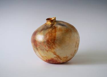 Handmade Raku Vessel, Gold Iridescent Raku Arts, Foil Saggar Firing, Unique Home Decor thumb