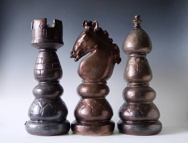 Handmade Raku Chess Set Of Five Pieces, 30inches tall, King, Rook, Bishop, Queen, Knight thumb