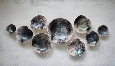 Handmade Raku Wall Hanging, 9th Bowls Set, Horse Hair Raku Firing, Ceramic Home Decor, Porcelain Contemporary Arts, Wall Hanging Arts thumb