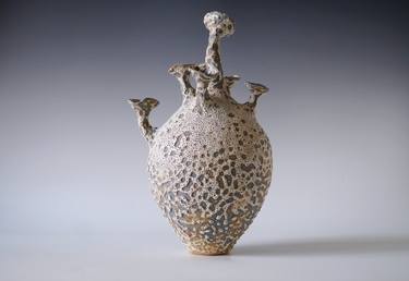 Handmade Ceramic Vessel, Volcanic Lace Glaze, Unique Ceramic Vase, Home Decor thumb