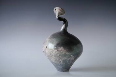 Ceramic Raku Vase, 12"x 8",  Porcelain Arts, Naked Raku Firing thumb