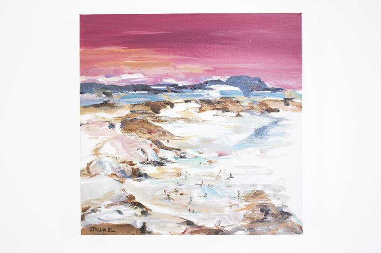 Original Abstract Expressionism Beach Painting by Stella El