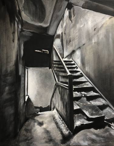 Oilpainting of strange stairs in a old house thumb