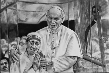 Drawing of mother Teresa and Jean-Paul II thumb