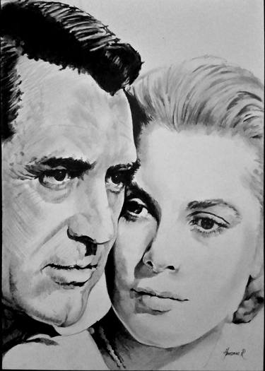 Drawing of Grace Kelly & Cary Grant thumb