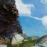 Oil landscape painting. Sea. Windy. Blue. Impressionism.

Stone coast of the Northland on a clear, windy day.