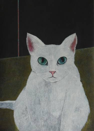 White cat with green eyes thumb