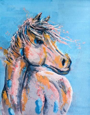 Original Arabian Horse Portrait, Acrylic Painting on Canvas Panel thumb