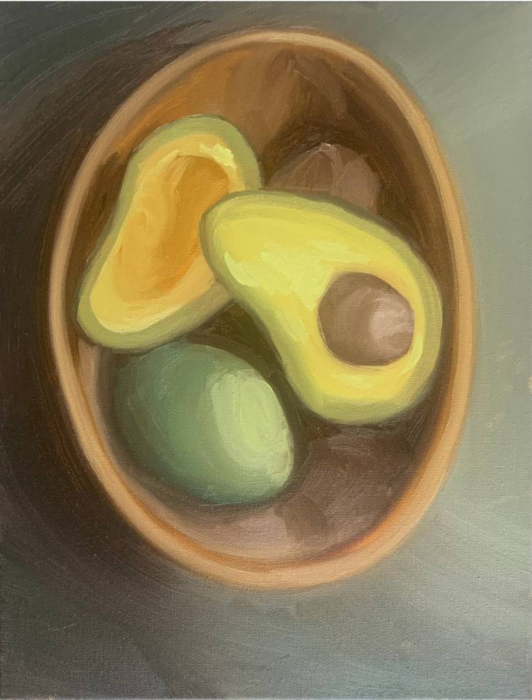 Bowl of Avocados - Harmony in Green Original Painting by christie olstad
