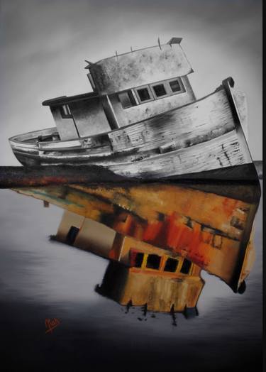 Original still life Boat Painting by Aiah AbdulWahhab