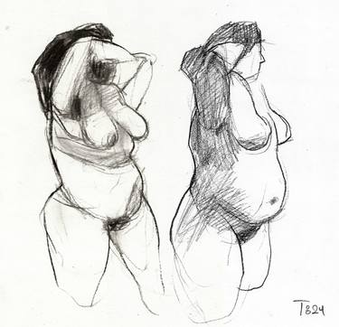 Original Expressionism Nude Drawings by Tore Bahnson