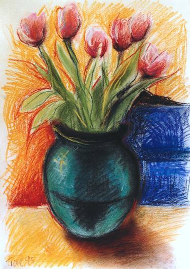 Tulips in a Green Vase thumb