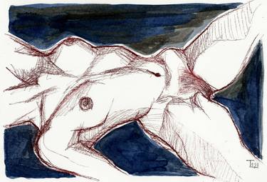 Print of Expressionism Nude Drawings by Tore Bahnson