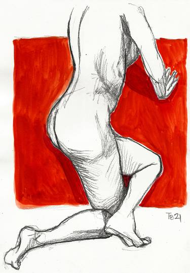 Print of Expressionism Nude Drawings by Tore Bahnson