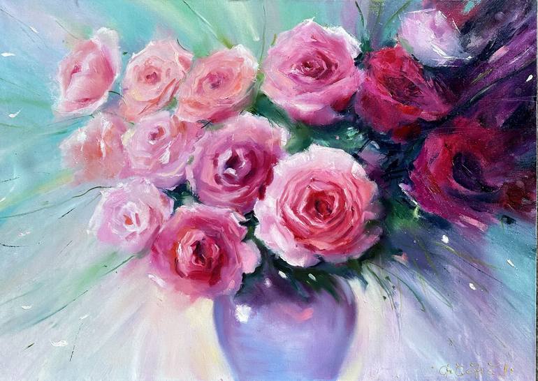 Flowers Painting Original Art Rose Flowers Oil painting Painting by ...