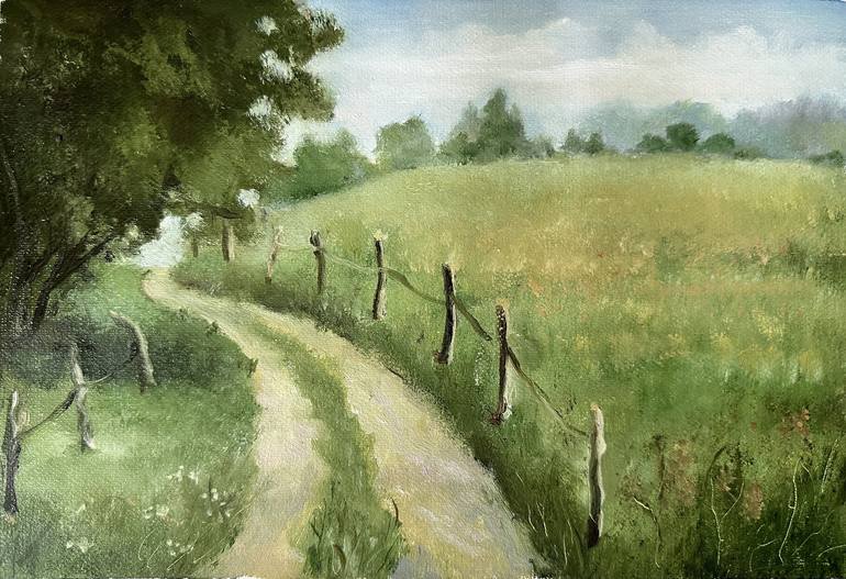 Prairie Rural Landscape Art PRINT, Meadow Oil Painting, Green