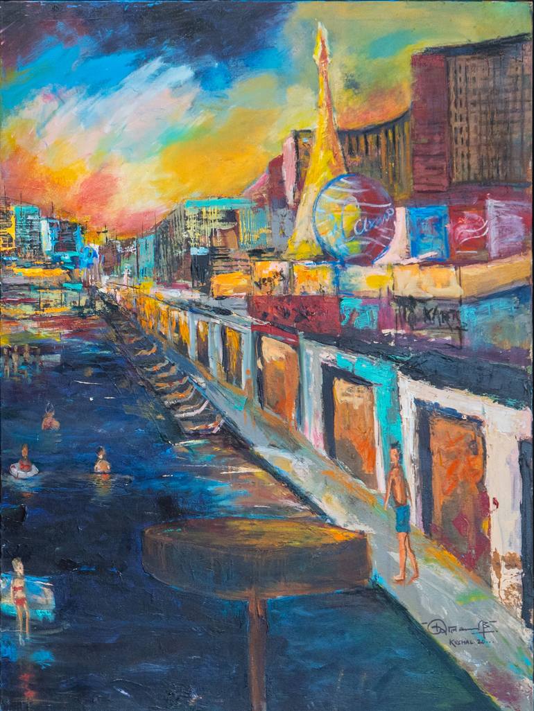 Original Abstract Expressionism Cities Painting by Kushal Bastakoti