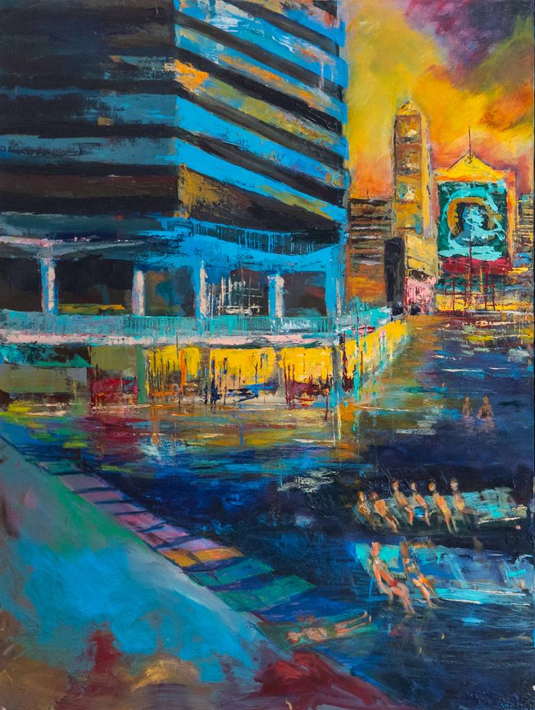 Original Abstract Expressionism Cities Painting by Kushal Bastakoti