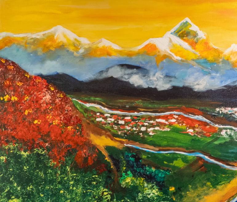Original Abstract Expressionism Landscape Painting by Kushal Bastakoti