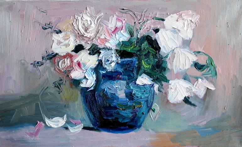 Roses 2024 in blue vase painting