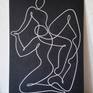 One line drawing of ballet dancers. Black background made with matte acrylic, white lines made with oil-based marker