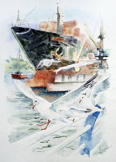 Original Figurative Ship Paintings by Olga Larina