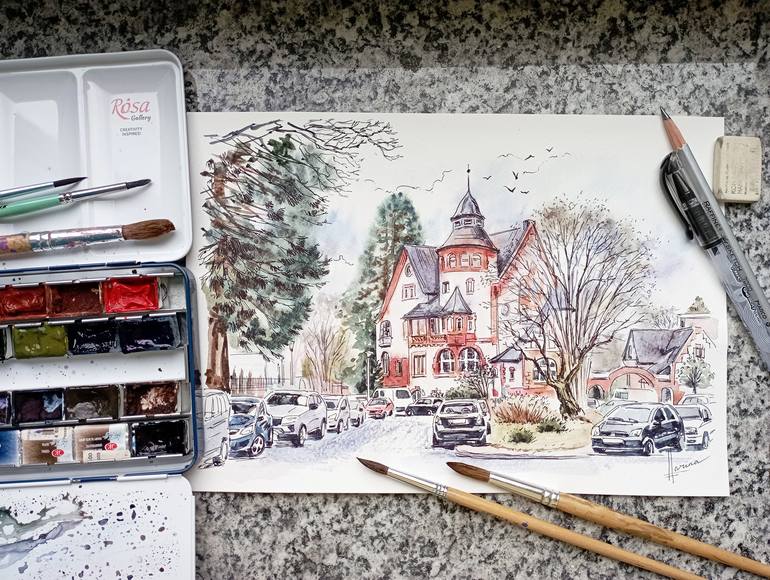 Original Figurative Cities Mixed Media by Olga Larina