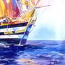 Seascape with sailing ship.
The fresh sea wind blows in the sails of this sailboat, the sun plays on it with bright colors.
Watercolor is unique in that this pattern of color spots will not be repeated. The second such picture will be gone. Each painting is made in watercolor, like a pearl. This is one of my favorites.
This picture will decorate the interior of your house and will be a good gift for your relatives and for your friends. Suitable for any celebration and occasion.
