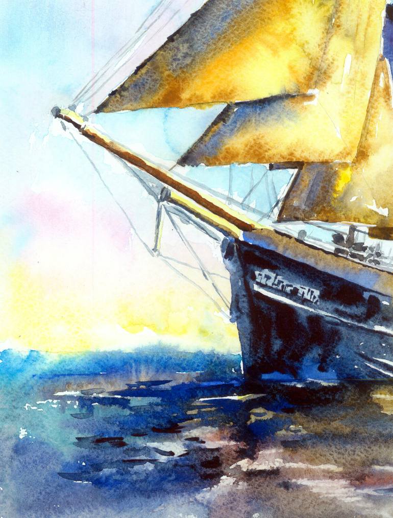 Original Sailboat Painting by Olga Larina