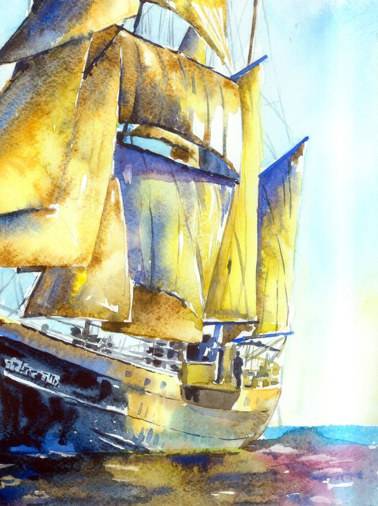 Original Sailboat Painting by Olga Larina