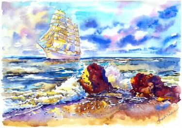 Print of Seascape Paintings by Olga Larina