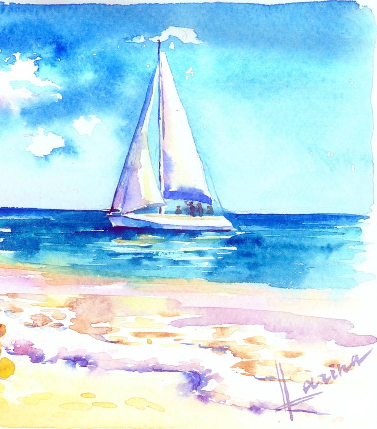 Original Fine Art Beach Painting by Olga Larina