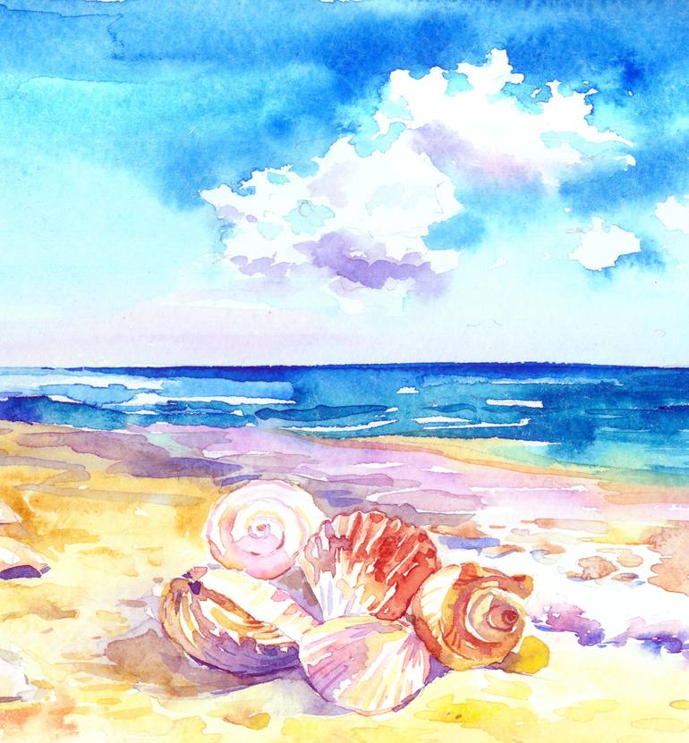 Original Fine Art Beach Painting by Olga Larina