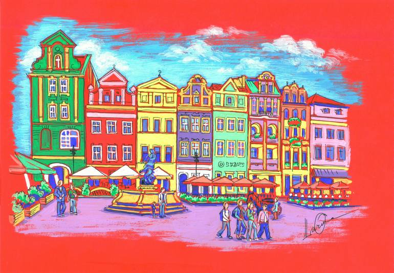 Original Architecture Painting by Olga Larina | Figurative Art on Other | Red city
