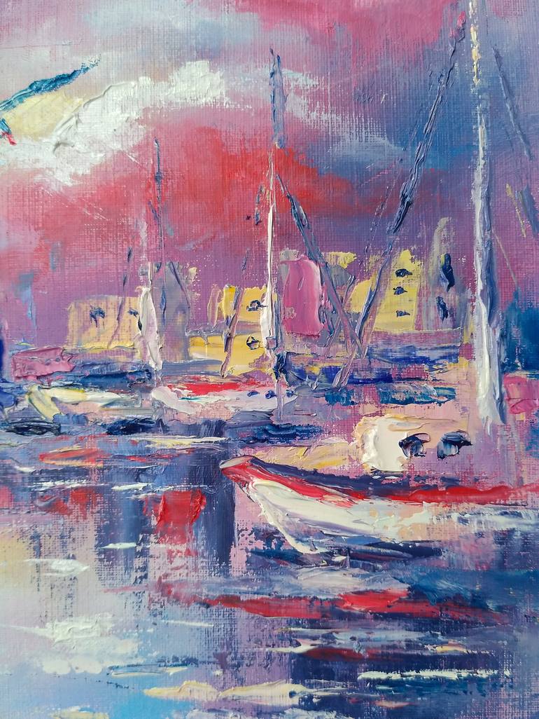 Original Fine Art Yacht Painting by Olga Larina