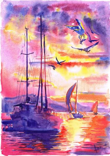 Print of Yacht Paintings by Olga Larina