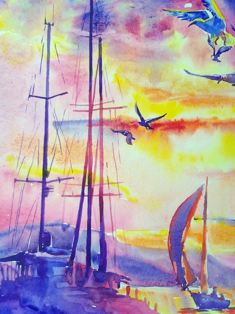 Original Yacht Painting by Olga Larina