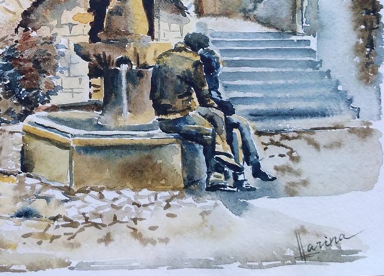 Original Figurative Cities Painting by Olga Larina