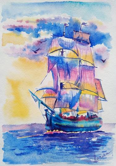 Print of Figurative Ship Paintings by Olga Larina