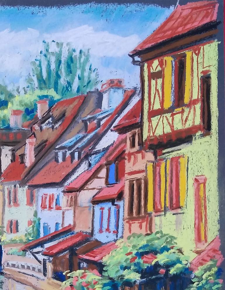 Original Figurative Cities Drawing by Olga Larina