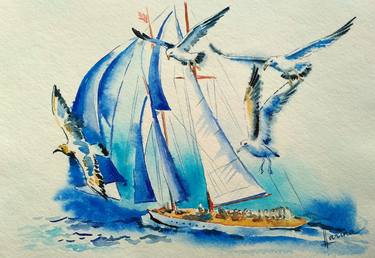 Print of Figurative Sailboat Paintings by Olga Larina