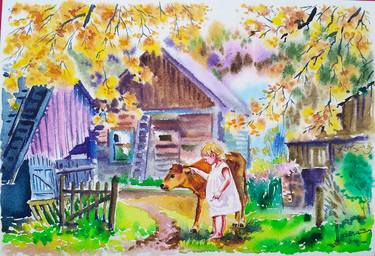 Original Figurative Rural life Paintings by Olga Larina
