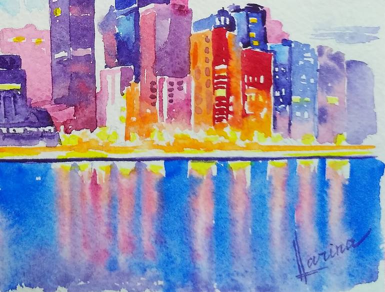 Original Figurative Cities Painting by Olga Larina