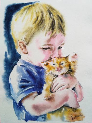 Kid with a kitten thumb