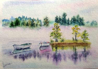 Boats on a misty river thumb