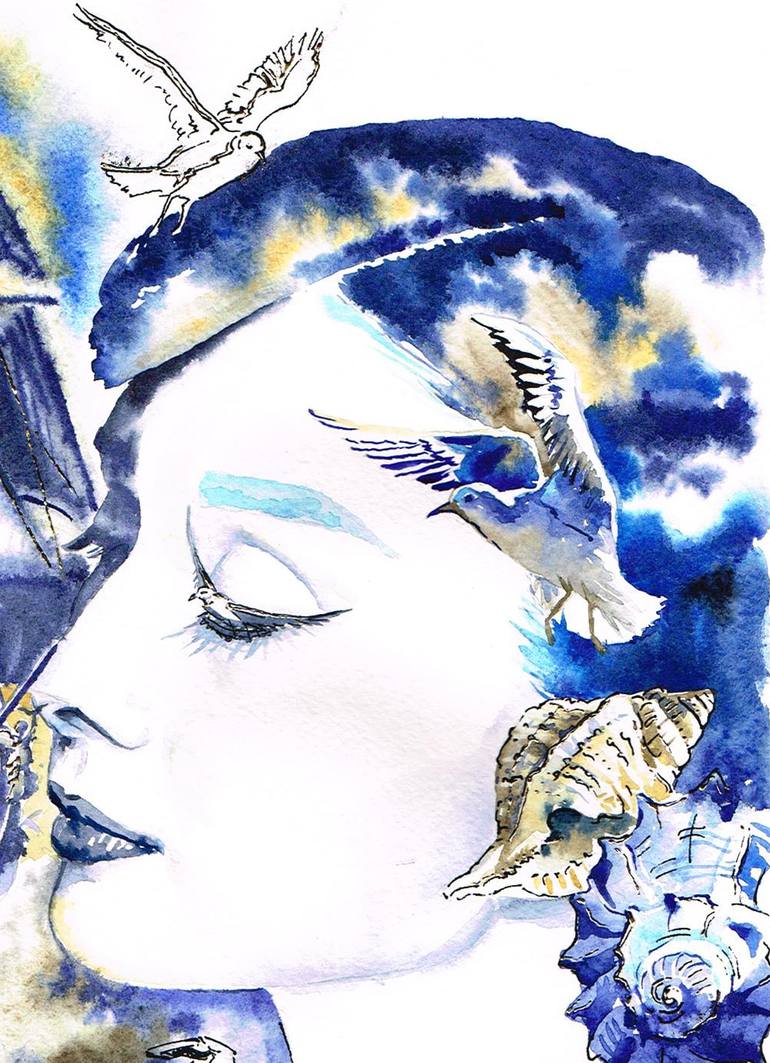 Original Art Deco Water Painting by Olga Larina