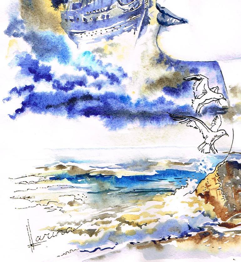 Original Art Deco Water Painting by Olga Larina